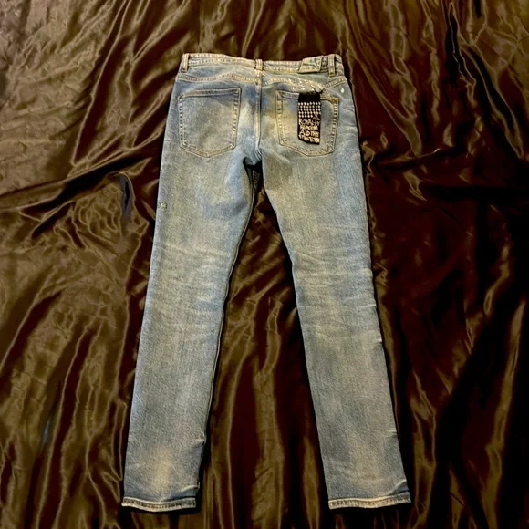 Ksubi Jeans Men size 32” Light Blue Slim-Fit Distressed with Back Patch